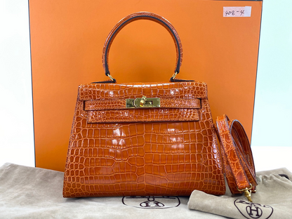 Hermès Mini Kelly I Orange Porosus Crocodile Lisse with Gold Hardware