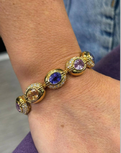 Bvlgari Certified Natural Unheated Multi Color Sapphire and Diamond Bracelet
