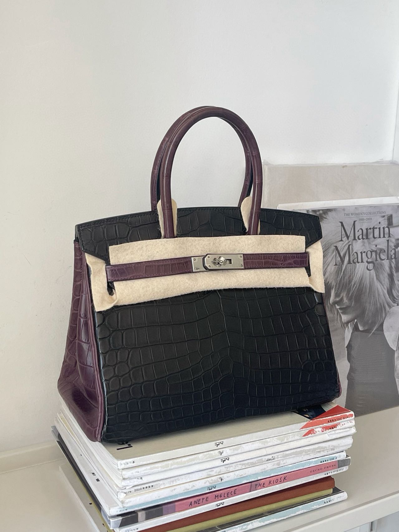 Hermès Birkin 30 Black & Purple Matte crocodile leather palladium hardware