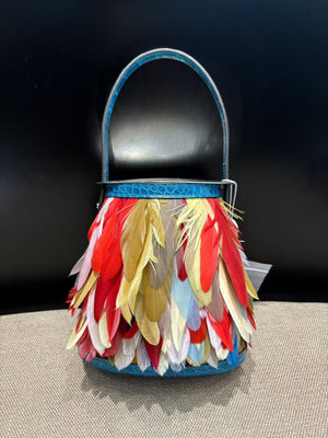 Hermès Bleu Toupet Alligator with Multicolore Feathers