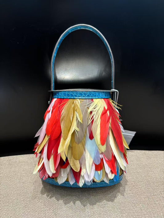 Hermès Bleu Toupet Alligator with Multicolore Feathers