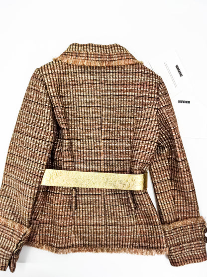 Chanel 19A Gold/Red/Black Tweed Jacket with Golden Beetle Belt