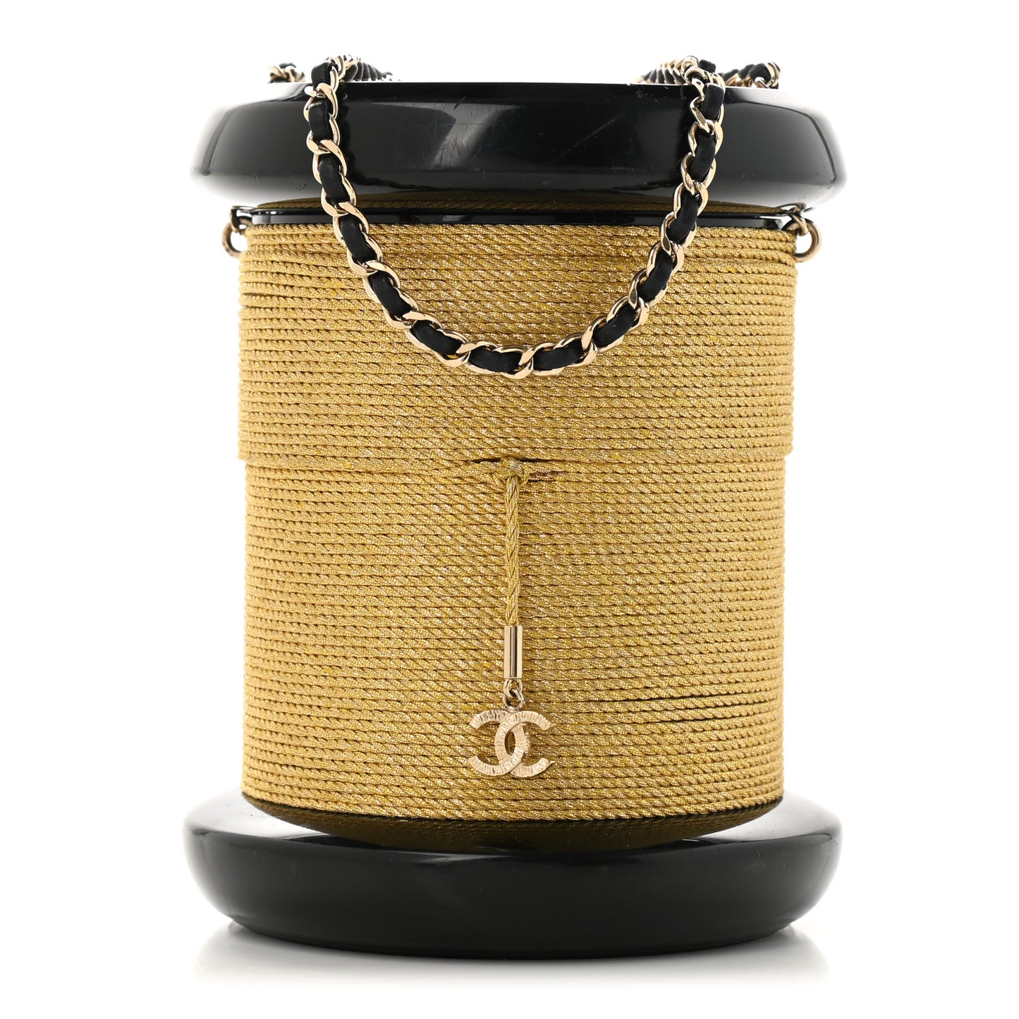 Chanel Plexiglass Bobbin Minaudière Clutch Black Gold