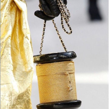 Chanel Plexiglass Bobbin Minaudière Clutch Black Gold