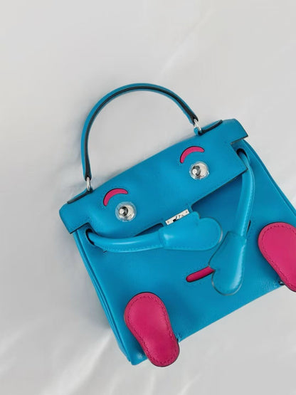 Hermès Bleu Frida and Rose Extreme Swift Quelle Idole Kelly Doll Palladium Hardware