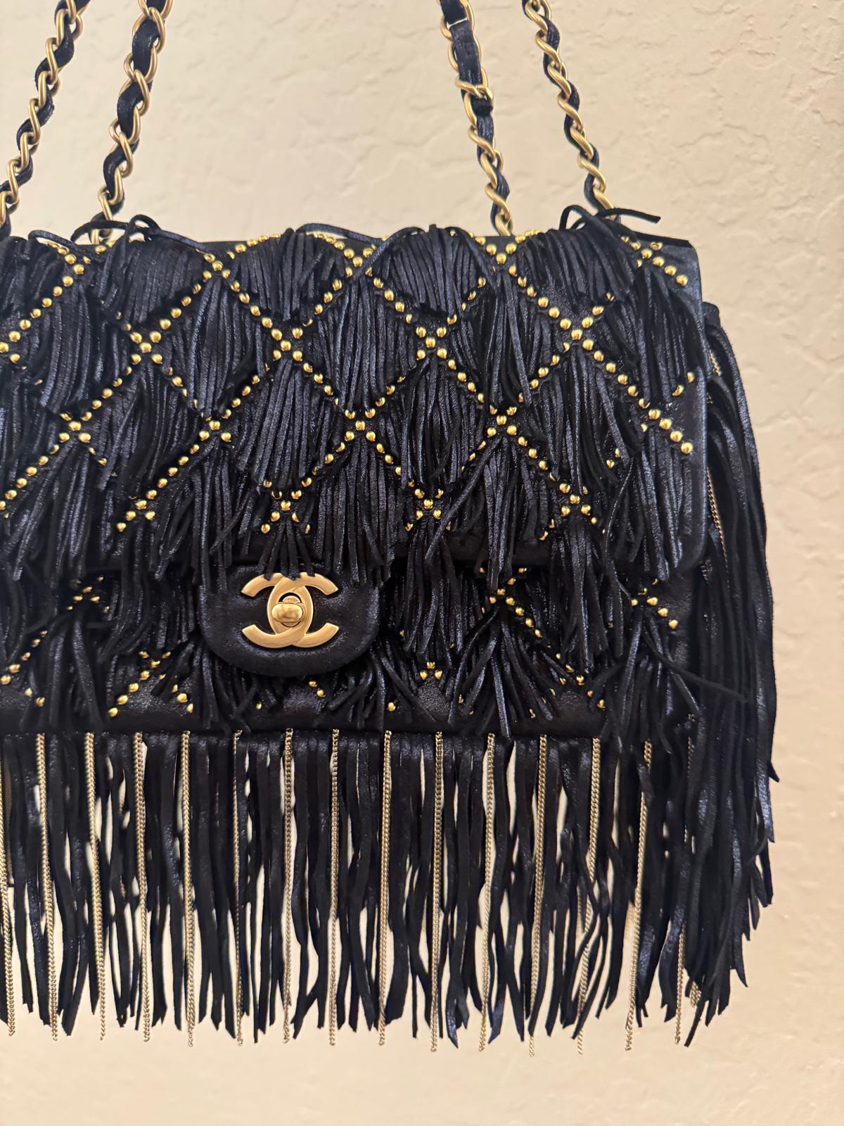 Chanel 2014 Paris Dallas Fringe Flap Bag studded metallic suede