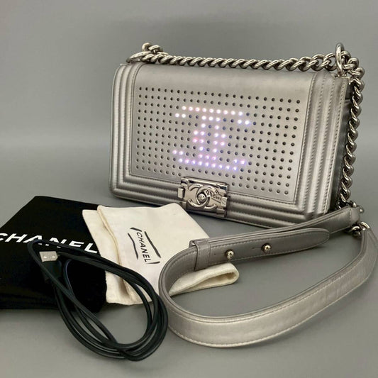 Rare CHANEL 2017 LED BOY metallic chain Shoulder Bag