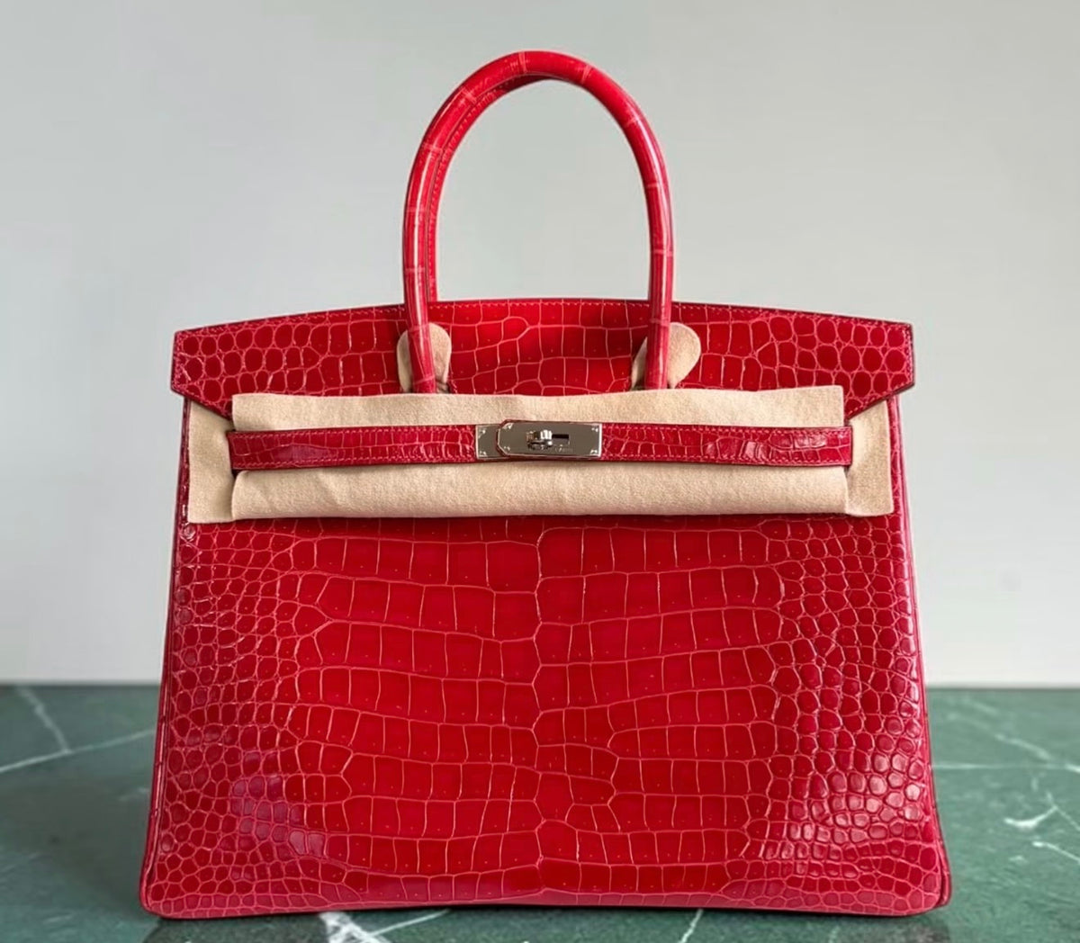 Hermès Birkin 35 Braise Shiny Porosus Palladium Hardware
