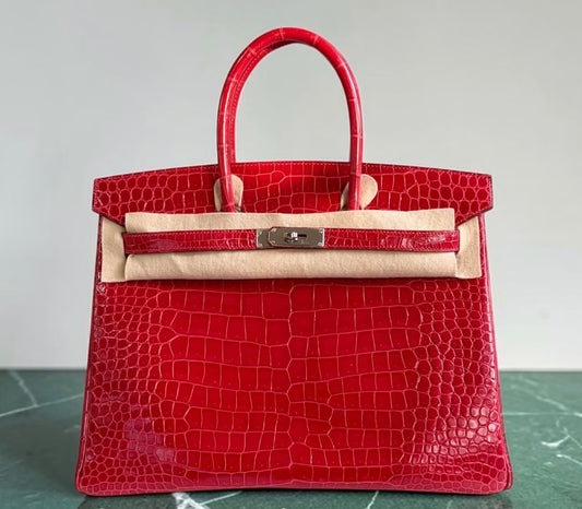 Hermès Birkin 35 Braise Shiny Porosus Palladium Hardware
