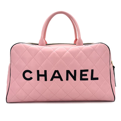 Chanel Vintage Matelassé Logo Boston Bag – Pink & Black Leather