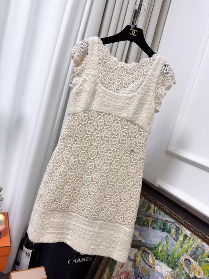 Chanel 15A off-white camellia dress