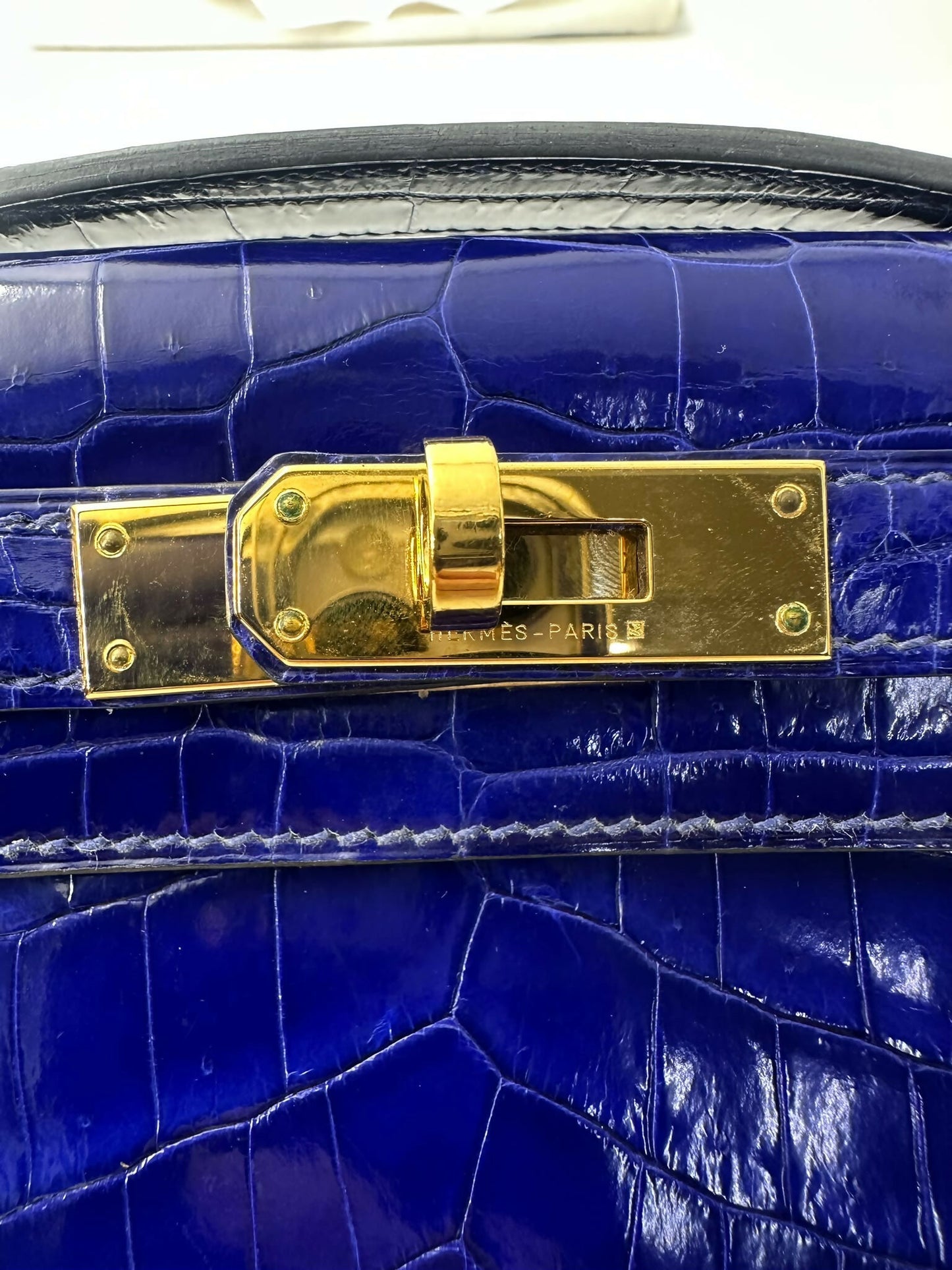 Hermès Kelly Cut 7T Bleu Électrique Crocodile Niloticus Lisse gold hardware