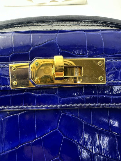 Hermès Kelly Cut 7T Bleu Électrique Crocodile Niloticus Lisse gold hardware