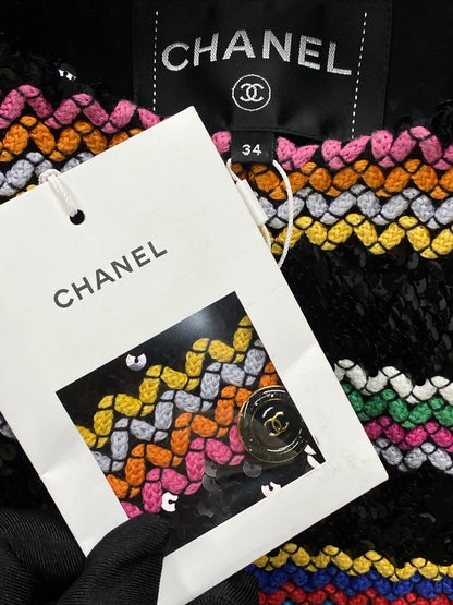 Chanel 22S colorful striped woven sequined jacket