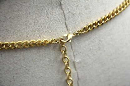 Chanel F22A Metal Rhinestones Two CC Gold-tone Chunky Waist Chain Belt L85
