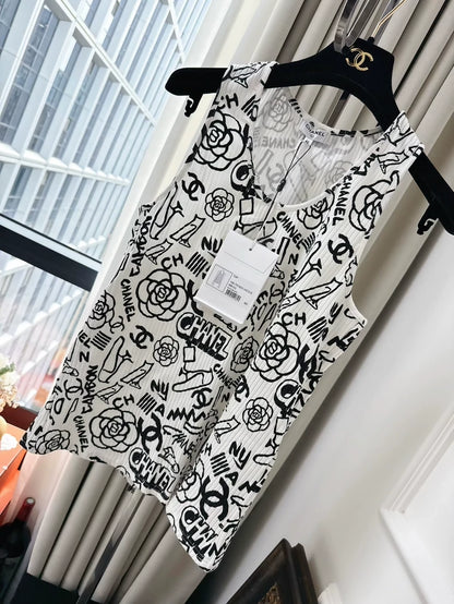 Chanel 19A Egypt Series white graffiti top