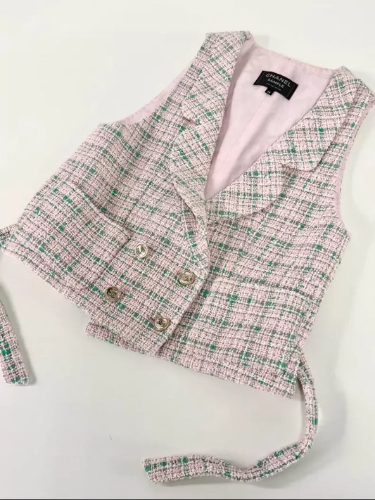 Chanel 21S Pink-Green Tweed Vest