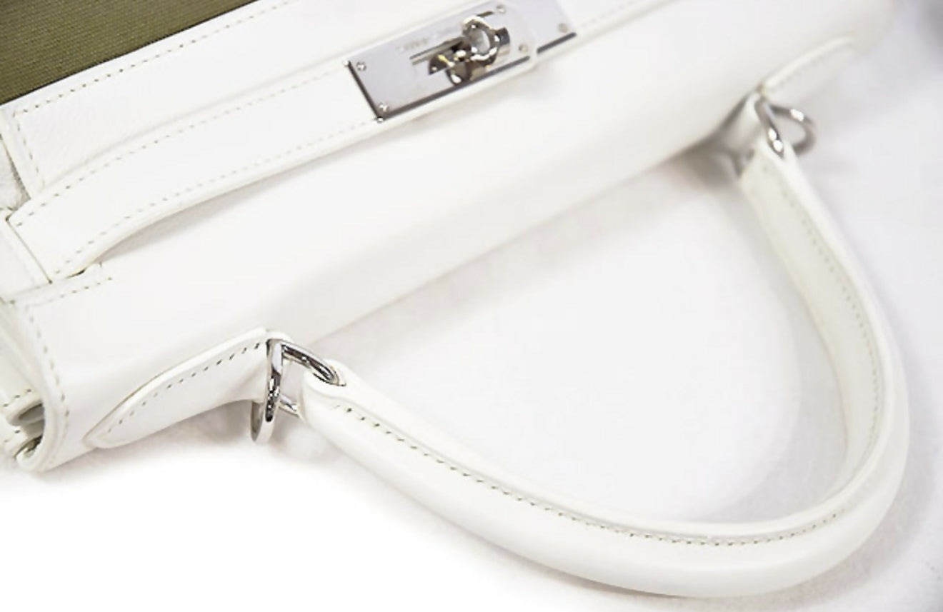 Hermes Kelly 28 white leather with green fabrics Phw
