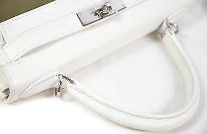 Hermes Kelly 28 white leather with green fabrics Phw