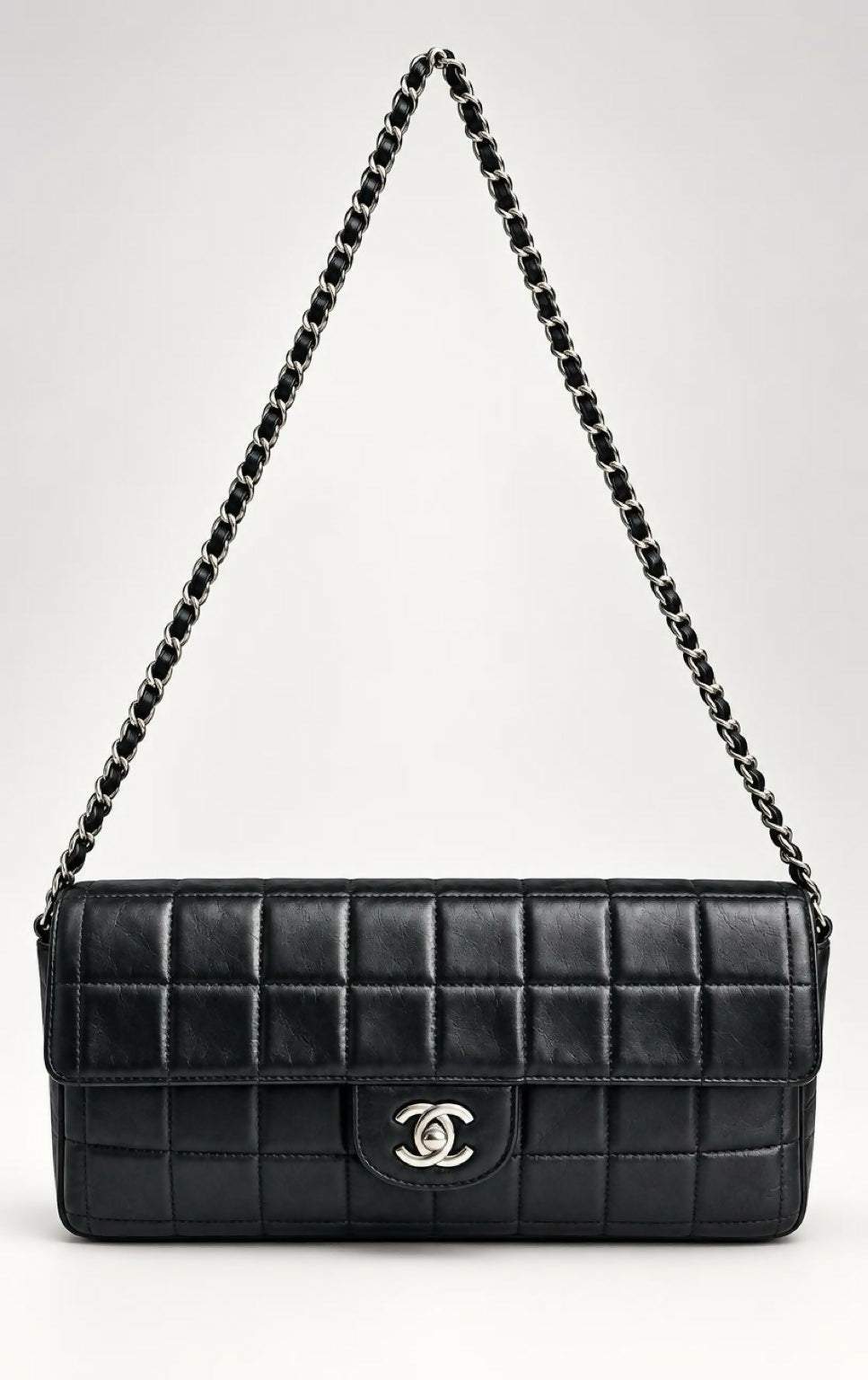 Chanel Black Lambskin East West Chocolate Bar Flap SHW