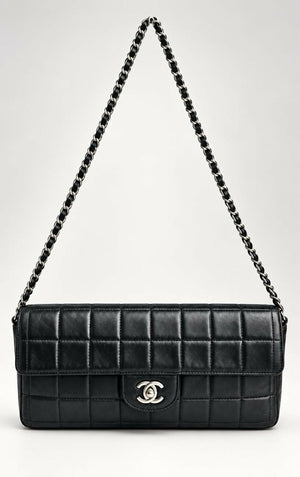 Chanel Black Lambskin East West Chocolate Bar Flap SHW