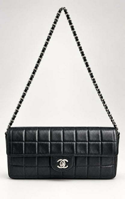 Chanel Black Lambskin East West Chocolate Bar Flap SHW