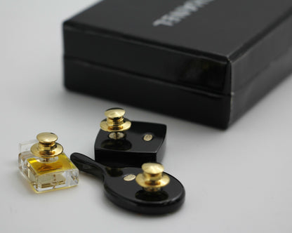 Chanel Vintage 04A Mirror Perfume Cosmetics Black Three Items Brooch