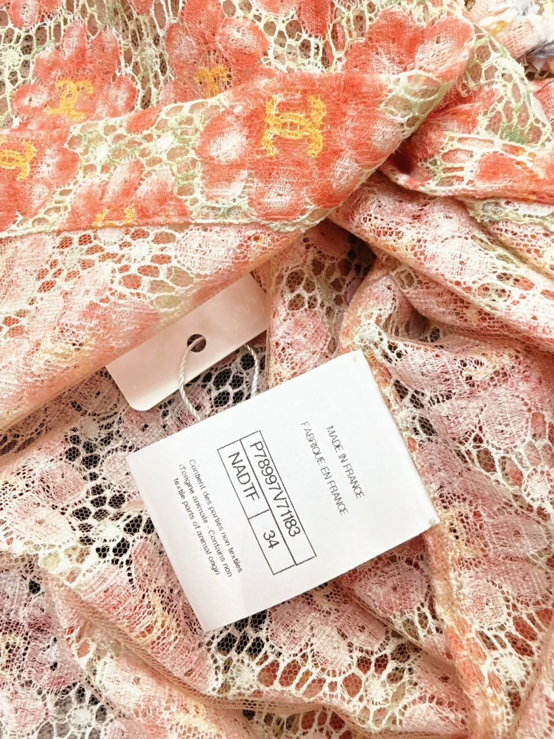 Chanel 25P Orange Camellia Lace All-over CC Cardigan