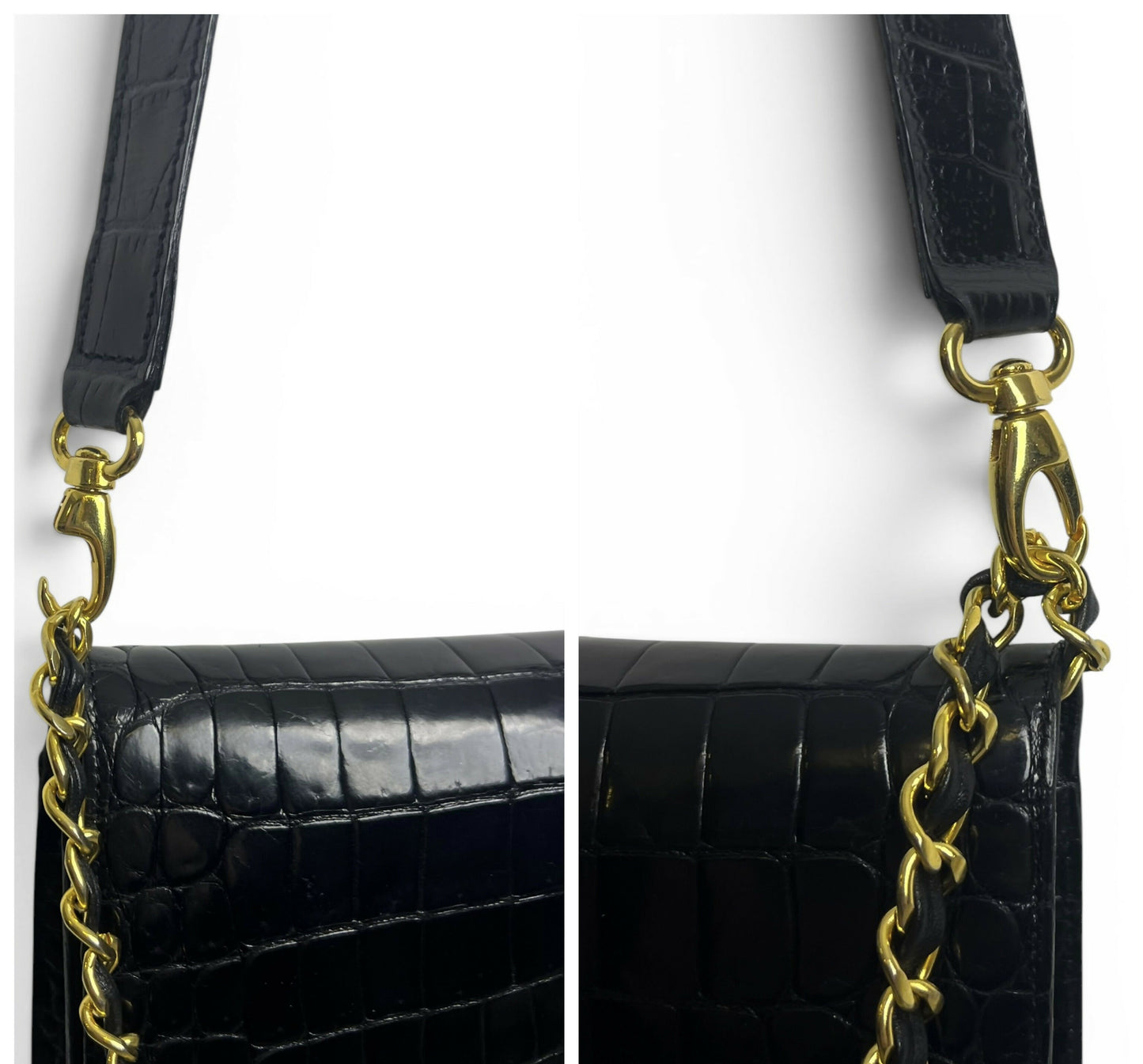 ULTRA RARE Vintage 1984 Chanel Black Crocodile Flap Bag 24K Gold Hardware