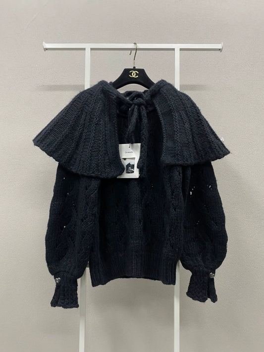 Chanel 21B black cape knitted pullover top