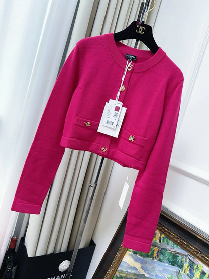 Chanel 22b rose red cashmere cardigan