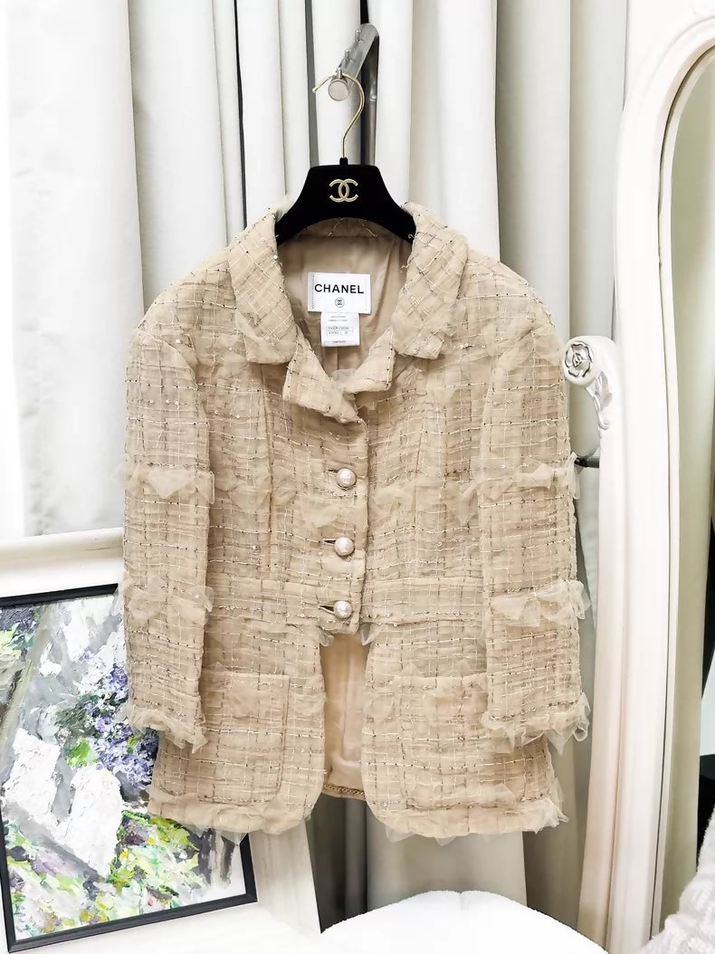 Chanel 12S beige embroidered bow tweed jacket & dress set