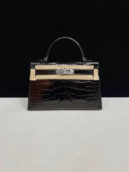 Hermes mini kelly black Shiny Leather Palladium Hardware