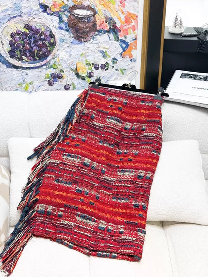 Chanel 17C Red Mixed-Colour tweed Midi Skirt