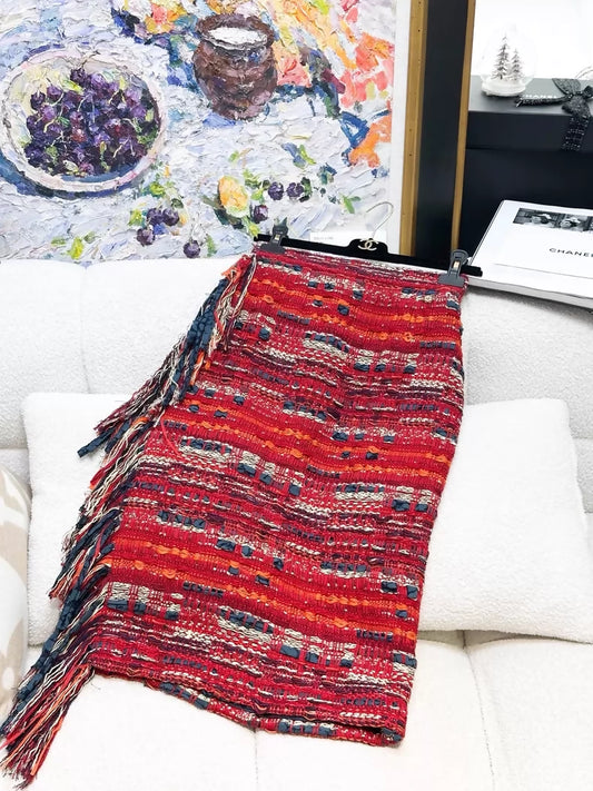 Chanel 17C Red Mixed-Colour tweed Midi Skirt