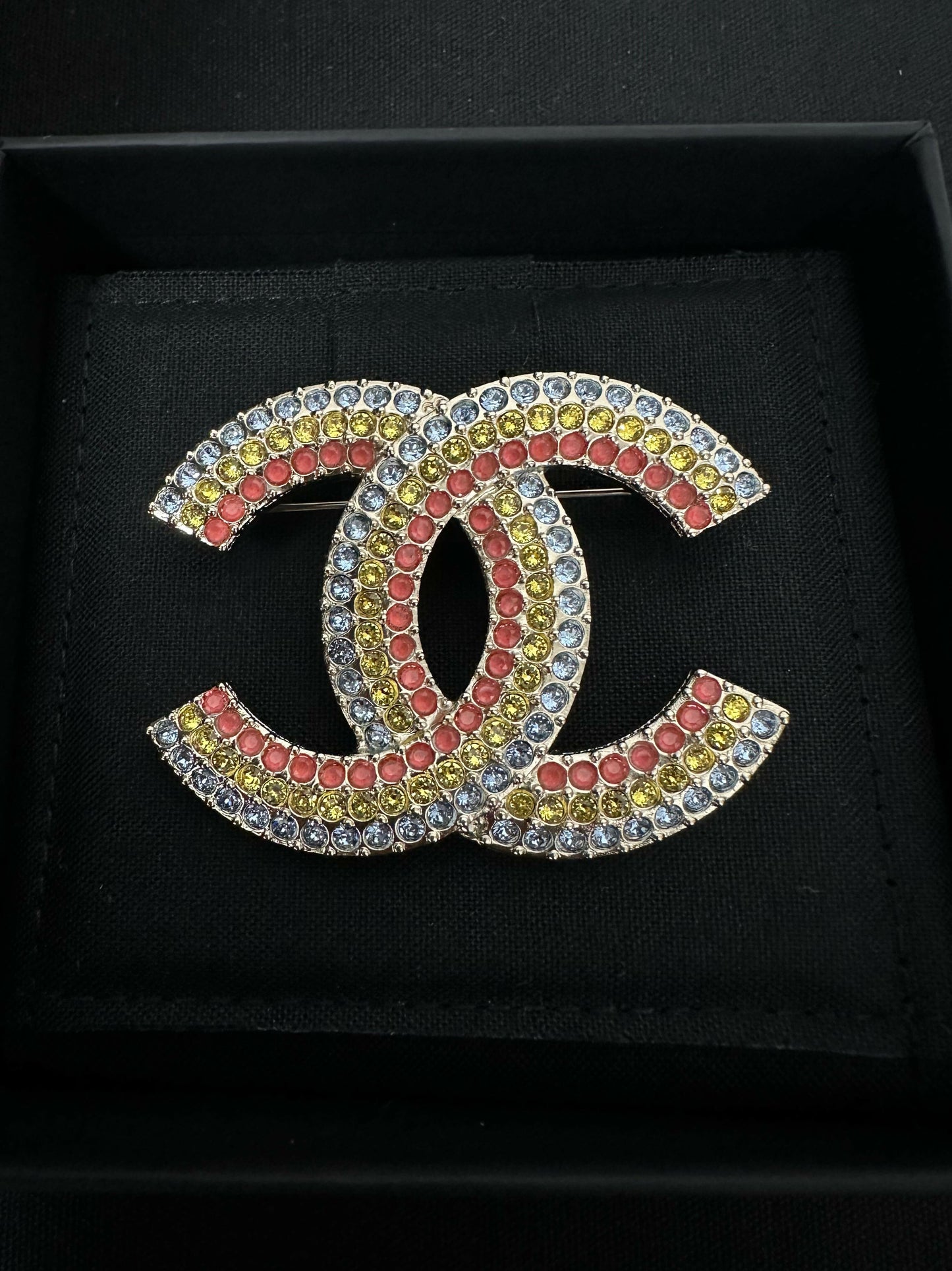 Chanel 2023 Rhinestone Multicoloured CC Brooch