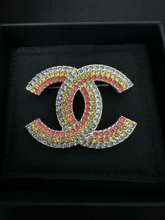 Chanel 2023 Rhinestone Multicoloured CC Brooch