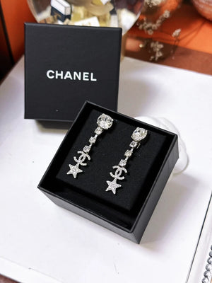 Chanel Spring/Summer 2020 Silver Double C Star Full Diamond Earrings