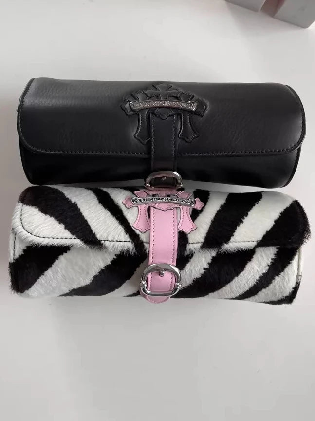 Chrome Hearts pink zebra-print jewellery watch case bag