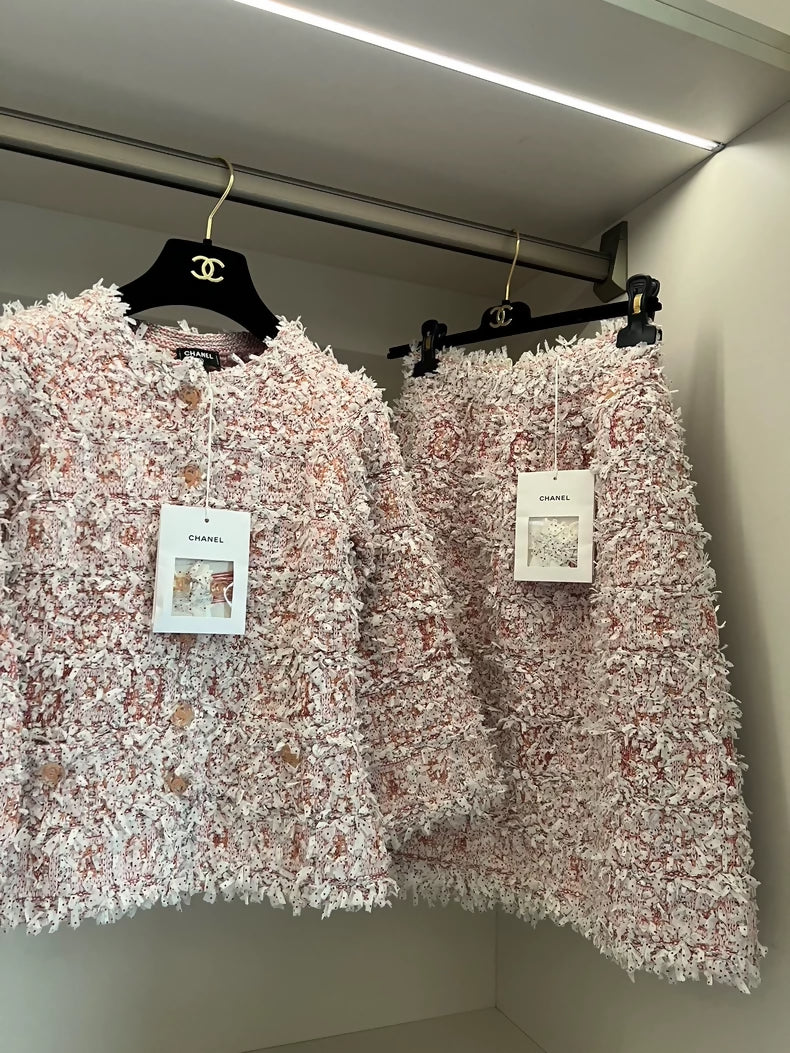 Chanel floral pink tweed jacket & skirt
