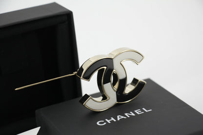 Chanel B23C Enamel Black and White Two-Tone CC Brooch