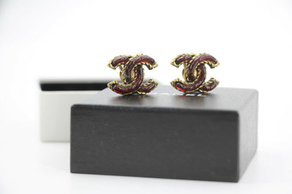 Chanel Vintage 00A Gripoix Resin Maroon Metal CC Earrings