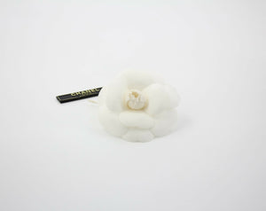 Chanel Vintage 81-85 Silk Small Size White Camellia Brooch