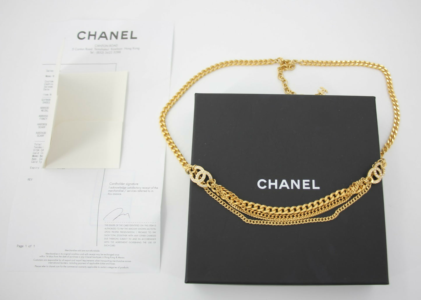 Chanel F22A Metal Rhinestones Two CC Gold-tone Chunky Waist Chain Belt L85