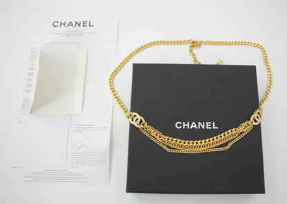 Chanel F22A Metal Rhinestones Two CC Gold-tone Chunky Waist Chain Belt L85