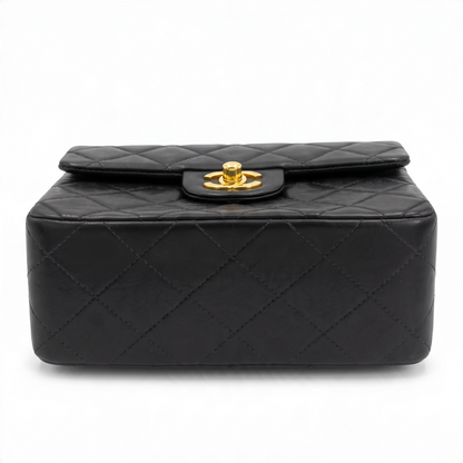 Vintage Chanel Black Quilted Lambskin Mini Square Timeless Classic Flap Bag 24K gold hardware