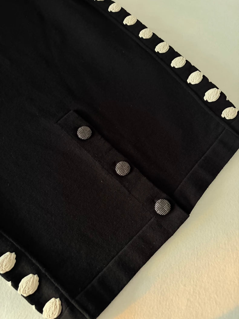 Chanel Black Camellia Knit Skirt