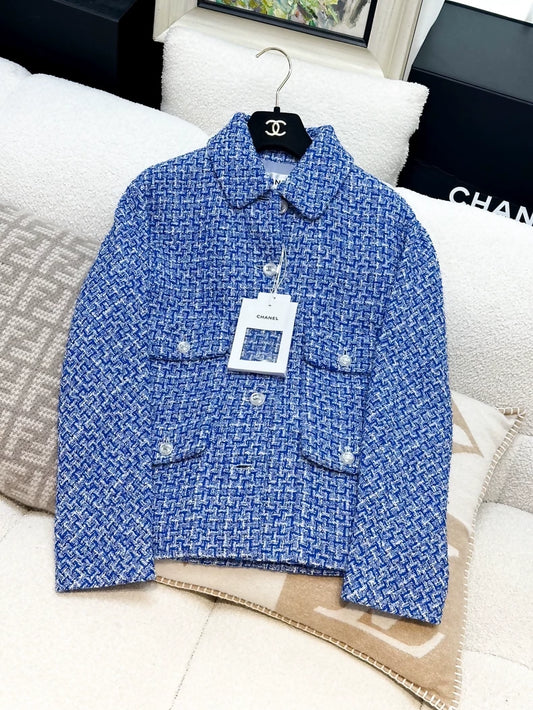 Chanel 23P Blue and white tweed jacket