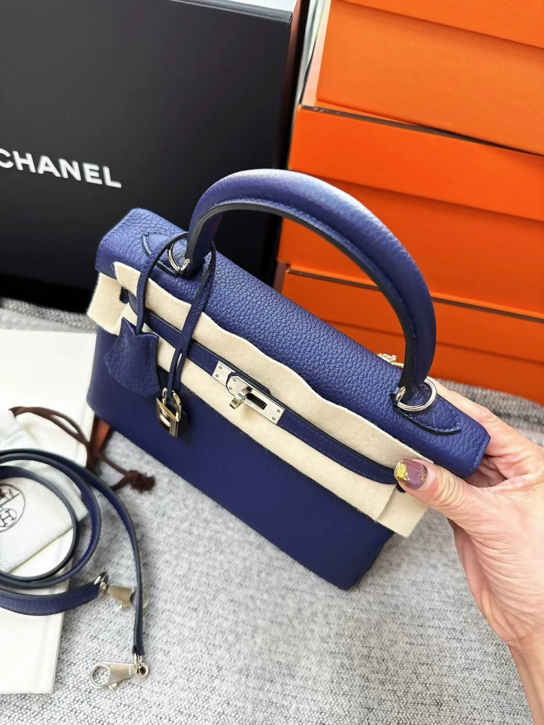 Hermes Kelly 25 bleu encre Togo leather palladium hardware
