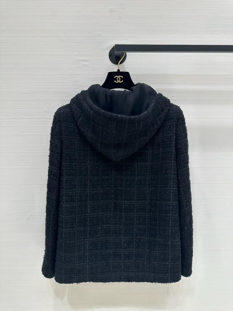 Chanel 25B black multi-pocket hooded jacket